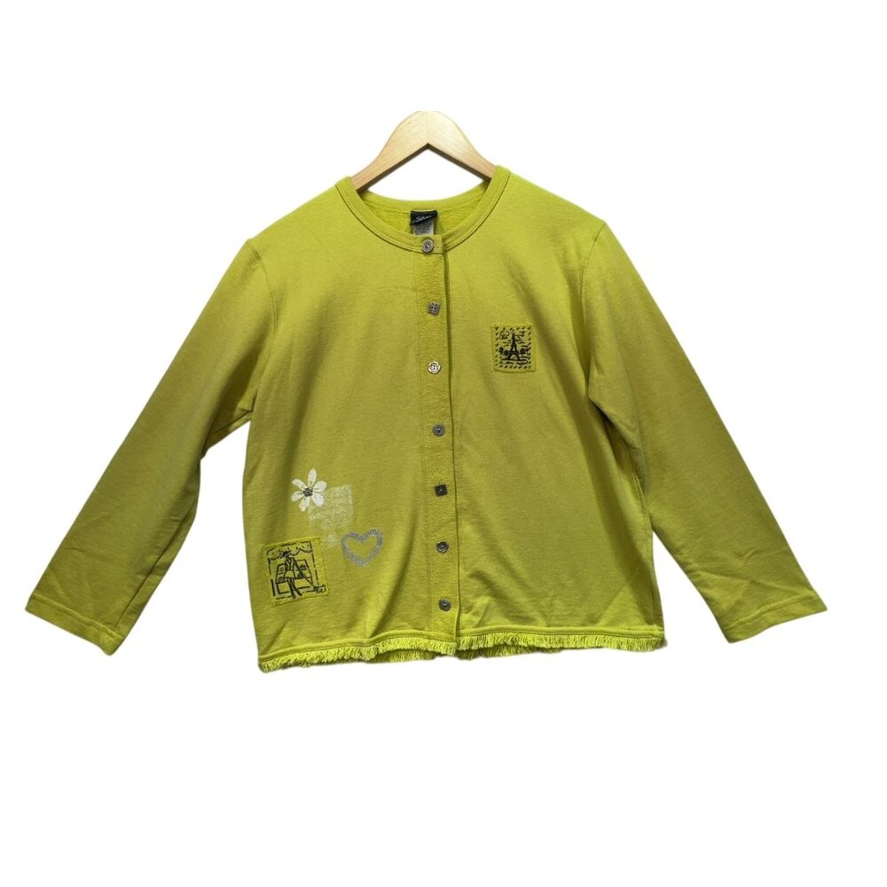 Vintage Silver Wear Womens Cardigan Sweater Size L Petite Lime Green Button-Up
